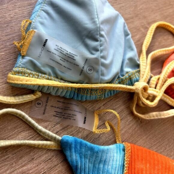 Fashion Nova Hidden Hills Blue Orange Ribbed String Bikini Women's Size Small S - Picture 5 of 6